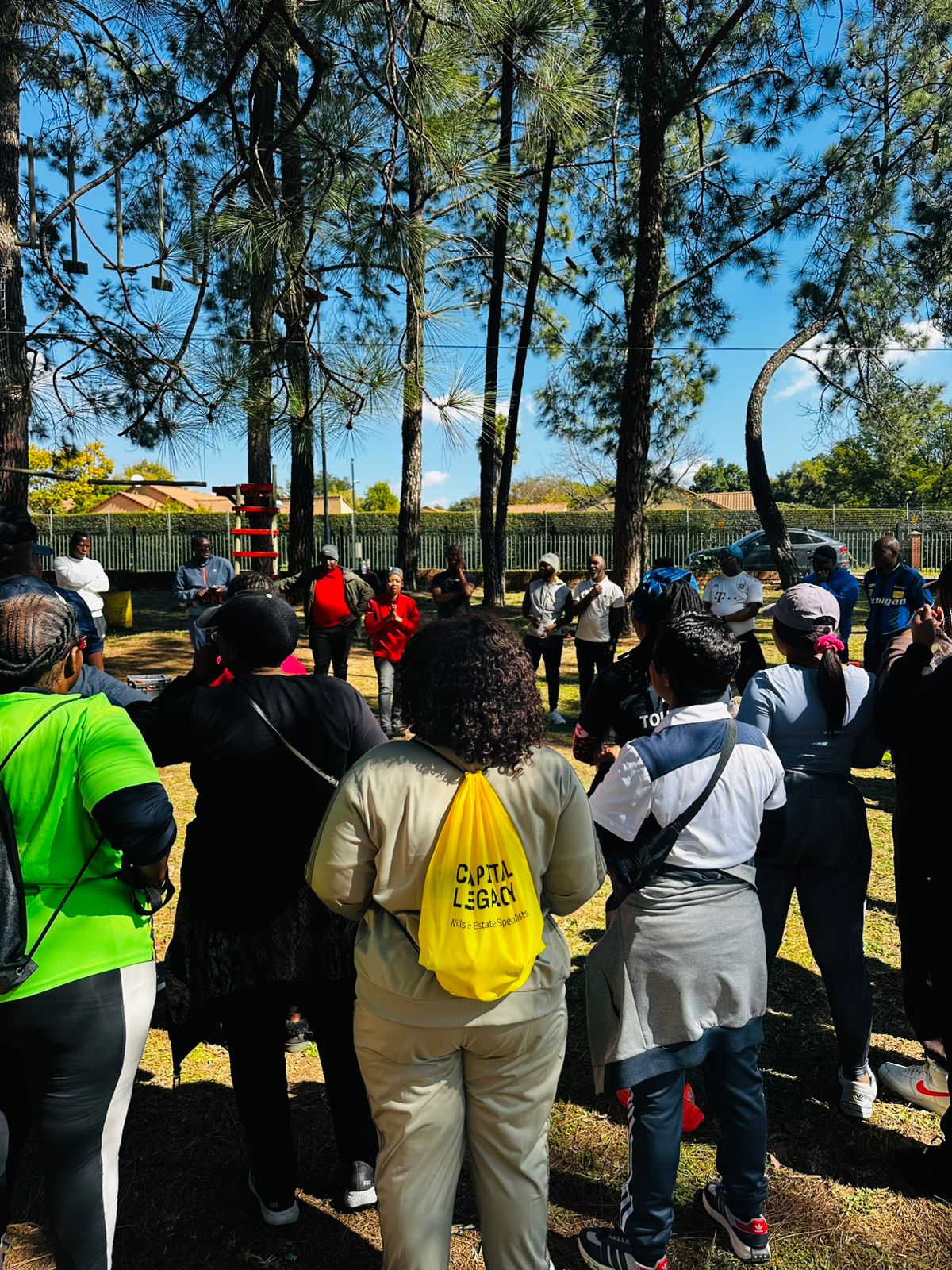 Corporate team participating in an interactive wellness activity