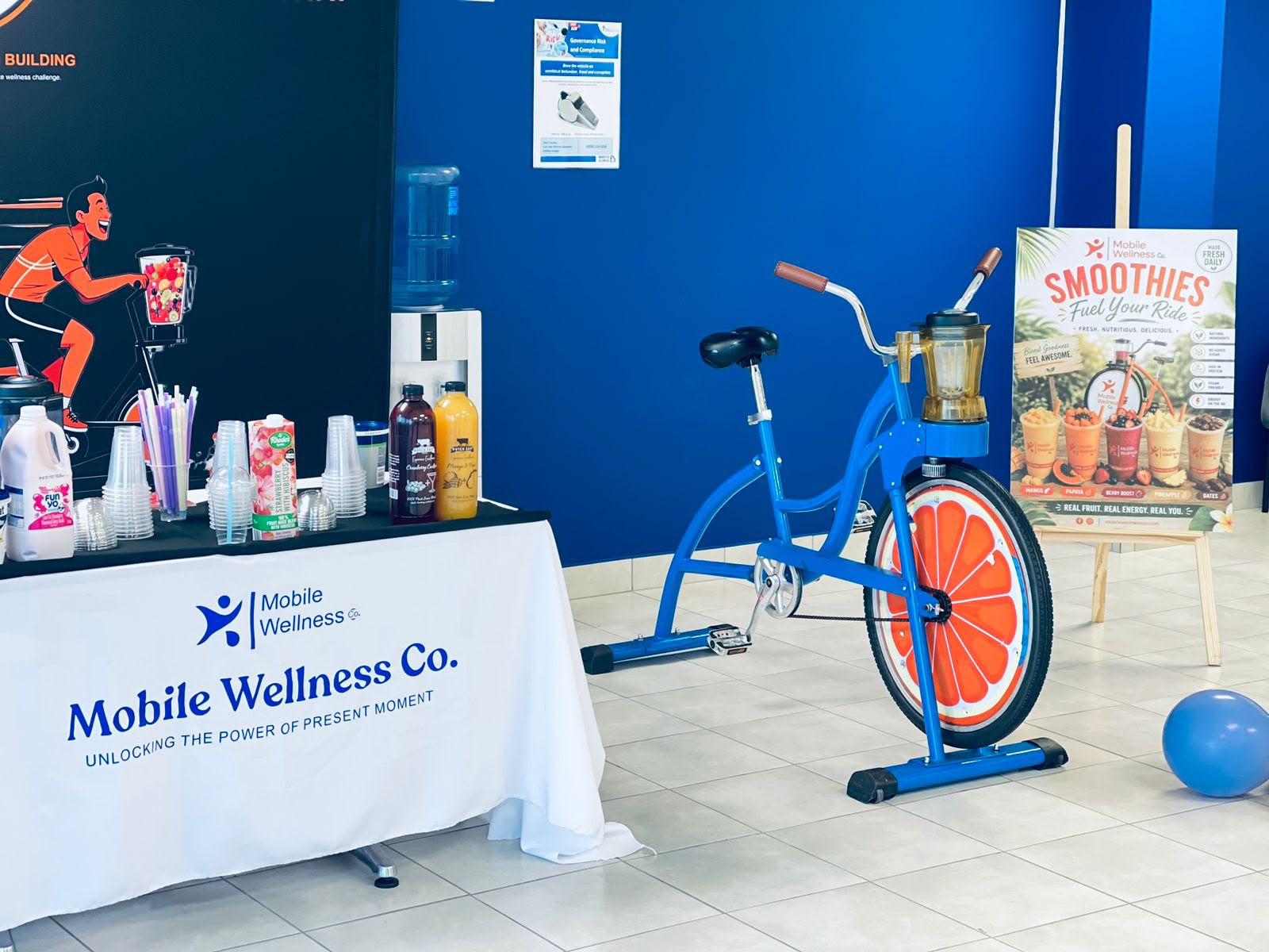 Mobile Wellness Co smoothie bike at a Johannesburg corporate wellness day