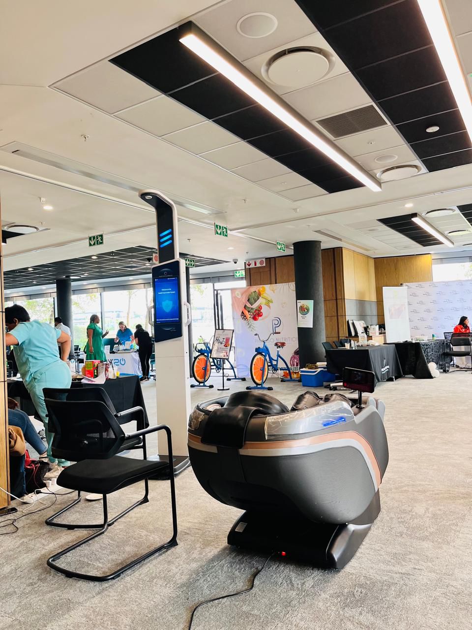 Mobile Wellness Co wellness station and health screening area at a corporate employee event